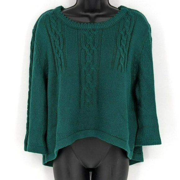 Mags & Pye Sweater OS Hunter Green Oversized Loose Fit Cable Knit Open Back Crop - Picture 1 of 13